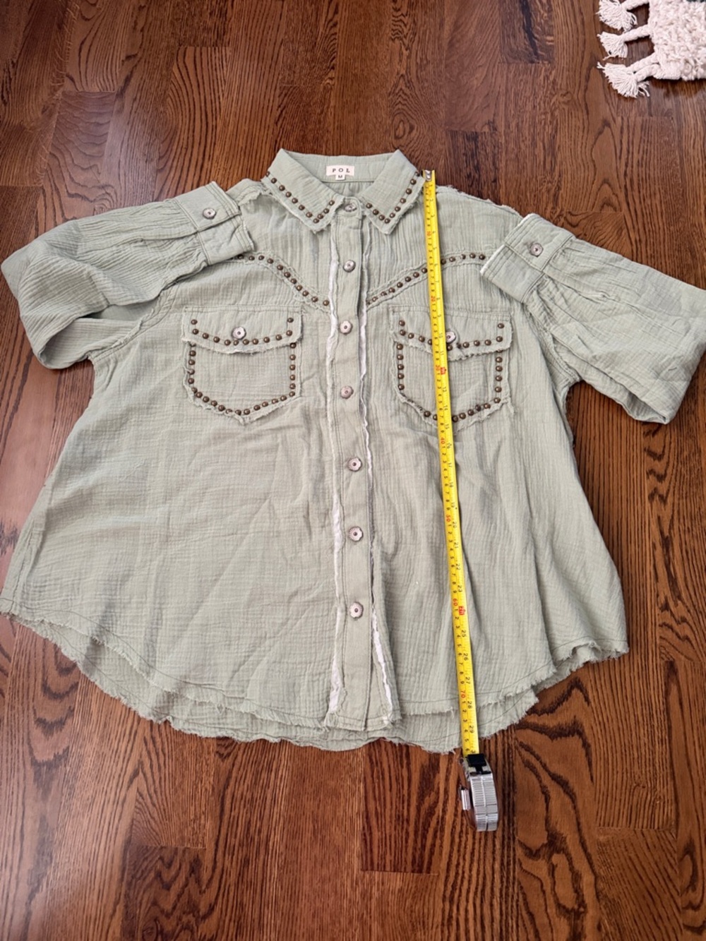 POL Mint Green gauze Studded Button-Up Shirt medium - Picture 11 of 13